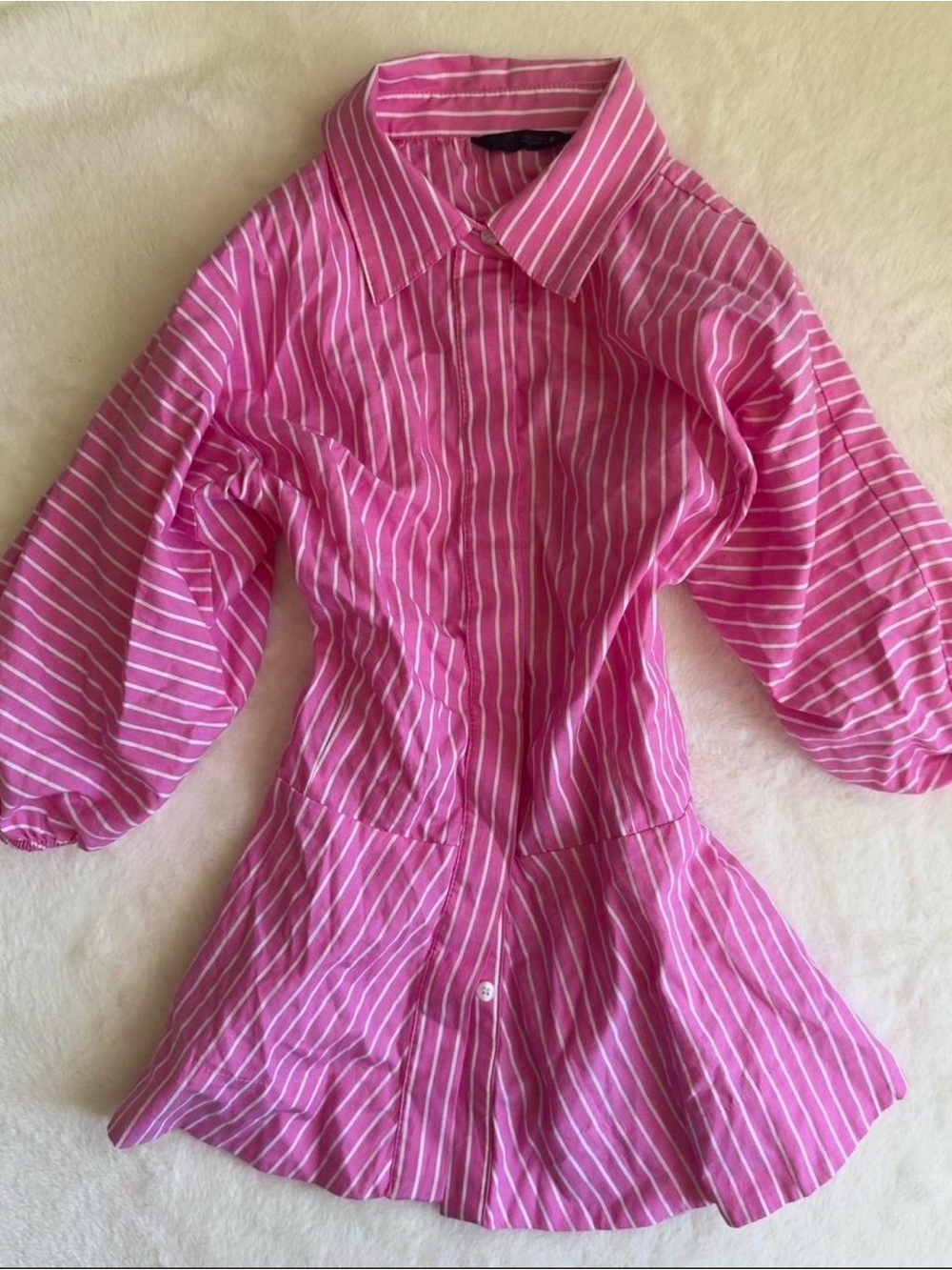 Zara Pink and White Striped peplum shirt